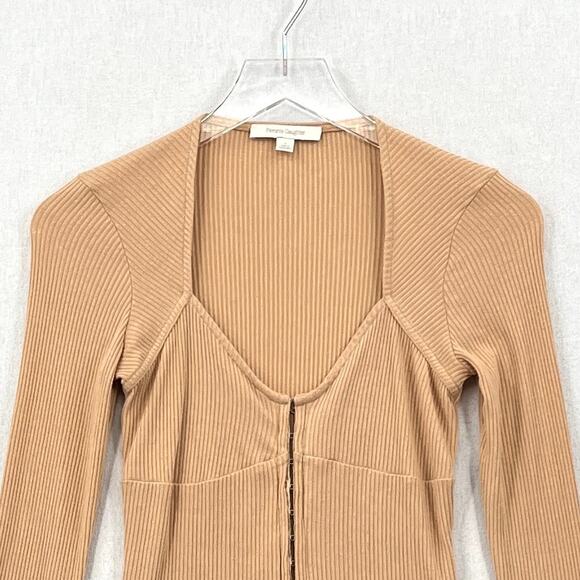 FAVORITE DAUGHTER Kate Ribbed Bustier Knit Top Womens S Tan V Neck Long Sleeve - Picture 5 of 14